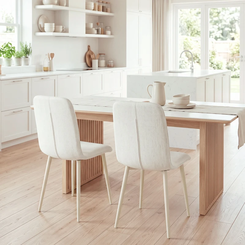 HOMCOM Sillas de comedor 2 unidades, sillas de cocina acolchadas con efecto lino y patas ligeras, crema
