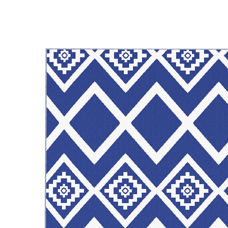 Outsunny Plastic Straw Reversible RV Outdoor Rug with Carry Bag, 182 x 274cm, Blue and White