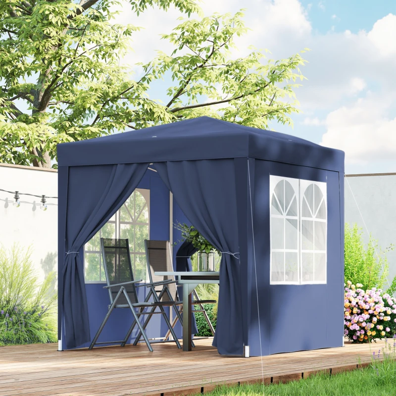 Outsunny Gazebo Pieghevole Pop Up 2x2 m con 4 Pareti Rimovibili in Poliestere e Acciaio, Blu