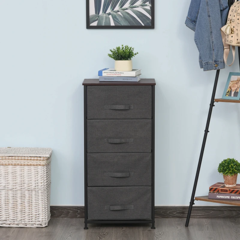 HOMCOM Commode en Tissu Meuble de Rangement 4 tiroirs chiffonnier dim. 45L x 30l x 92H cm Cadre en métal gris