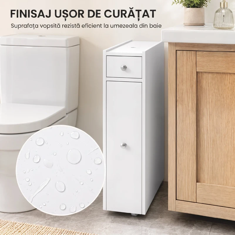 HOMCOM Dulap Baie Slim cu 2 Sertare și Compartiment Deschis, 16x48x58 cm, Alb