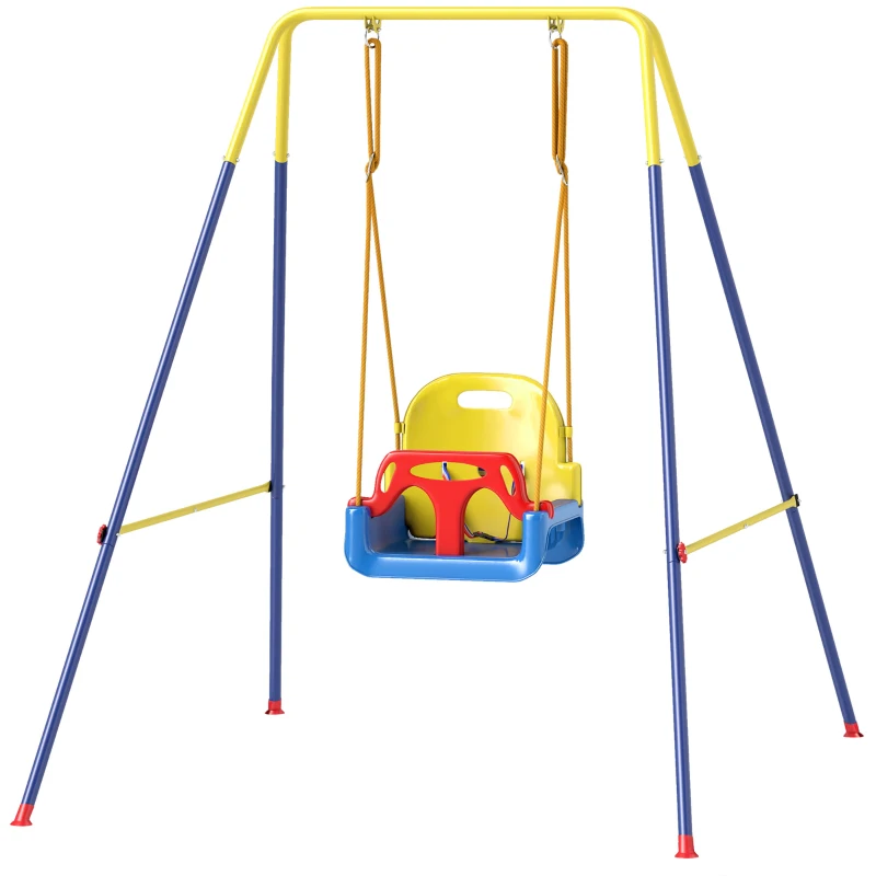 AIYAPLAY Altalena da Giardino per Bambini Regolabile con Schienale e Barriera, in Acciaio e PP, 128x155x157 cm, Blu