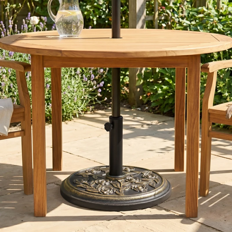 Outsunny 9kg Garden Parasol Base, Round Resin Cast Iron Effect Sun Umbrella Base, Outdoor Umbrella Stand for 38mm or 48mm Outdoor Umbrella Poles, Bronze Tone