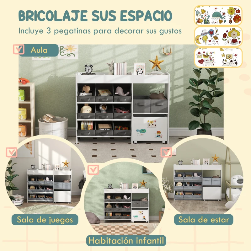 AIYAPLAY Organizador Infantil con 11 Cestas Extraíbles Compartimentos y Láminas de Pegatinas 105x30x80 cm Blanco