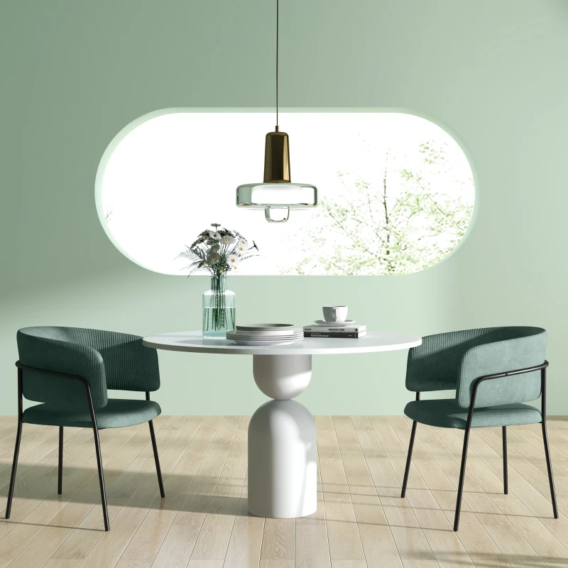 HOMCOM Lot de 2 chaises de salle à manger pieds en acier, assise rembourrée en tissu aspect velours, vert