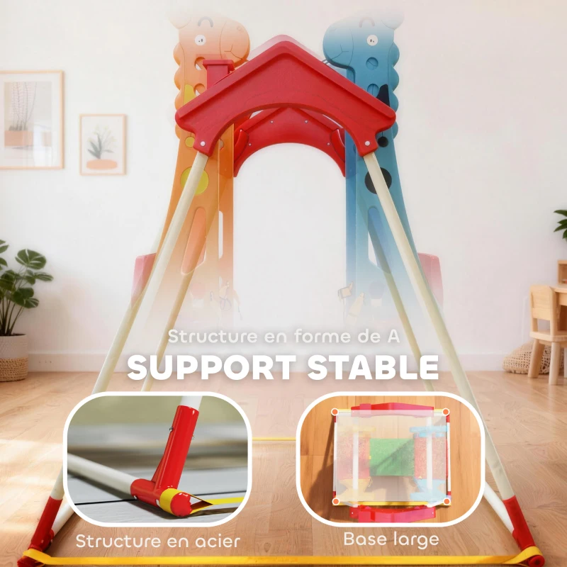 AIYAPLAY Balançoire pour Enfants, Portique Balançoire Enfants 3-5 Ans avec Double Siège Face à Face, 114x94x134,5cm, Multicolore