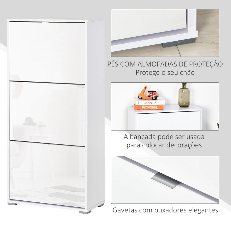 HOMCOM Armário de Sapatos Moderno Sapateira para Corredor Entrada com 6 Prateleiras de Armazenamento Espaço de Exibição 60x26x124cm Branco