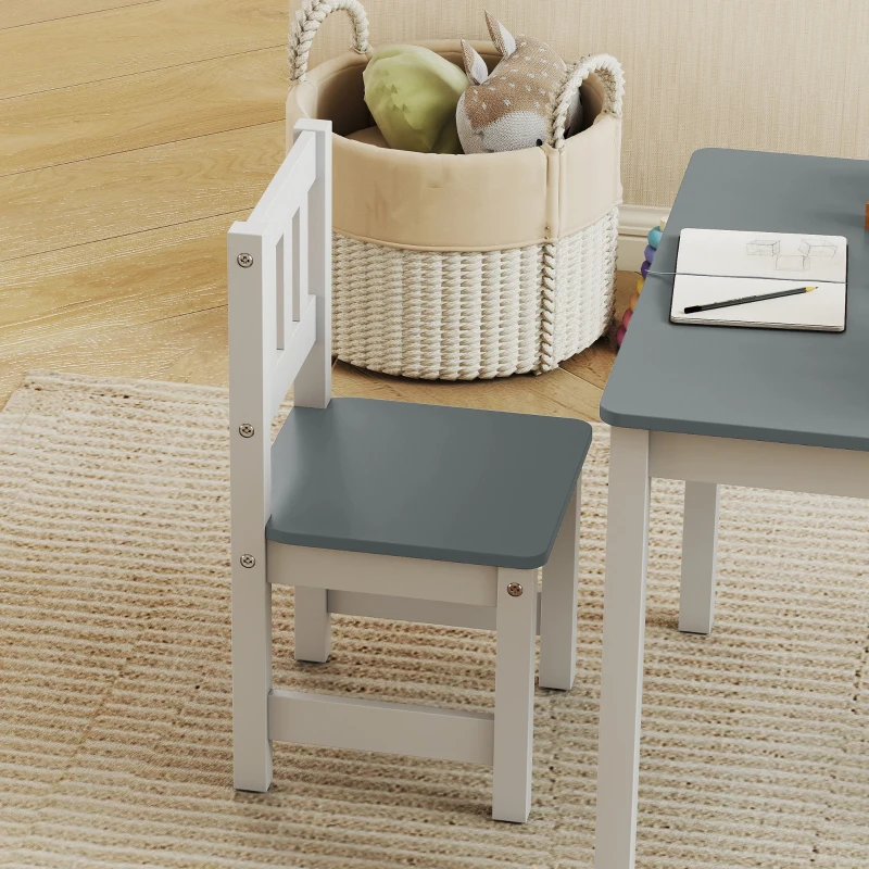AIYAPLAY Kindertafel met 2 stoelen, 3-delige kinderset – MDF & vurenhout, 56 x 52 x 48 cm, grijs