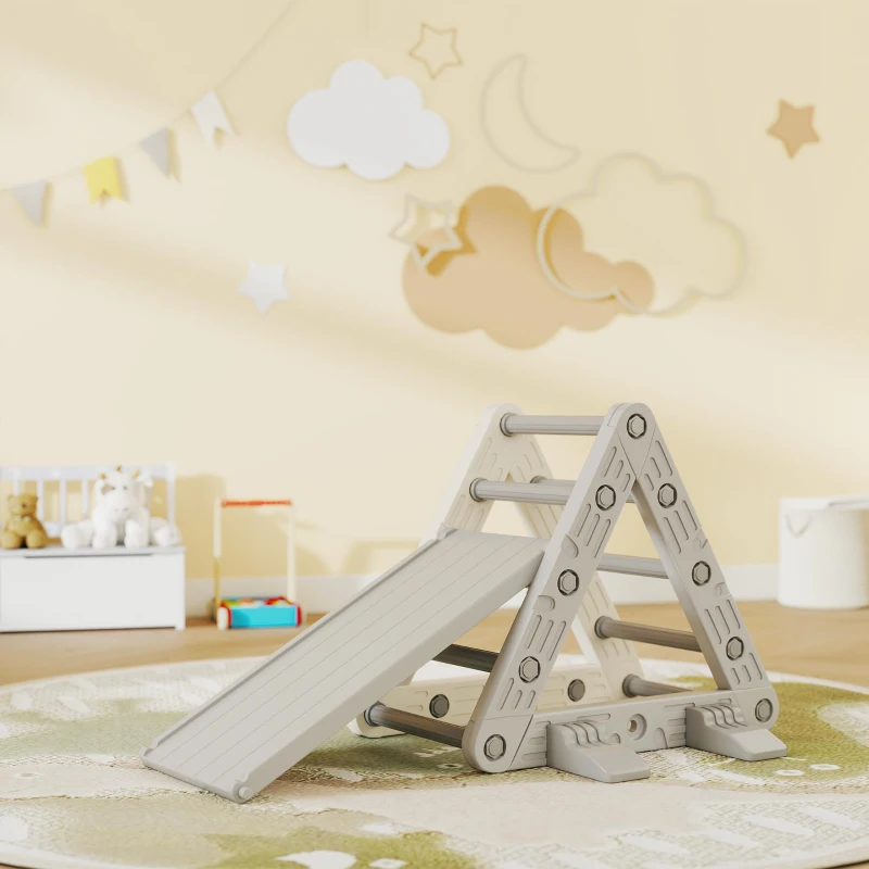 AIYAPLAY Triángulo de Escalada para Niños de 18-48 Meses con Tobogán y Rampa Escalador 130x80x69 cm Gris y Blanco
