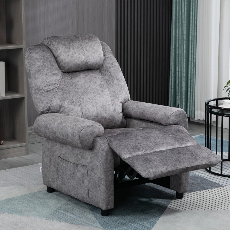HOMCOM Poltrona Relax Reclinável com Apoio para os Pés Retrátil Encosto Alto Bolso Lateral Acolchoado Grosso 88x91x108 cm Cinzento
