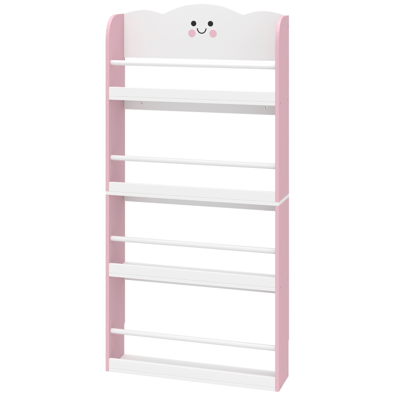 AIYAPLAY Bibliothèque pour enfant, rangement livre enfant 4 niveaux en thème barbe à papa, 60x12x108cm, rose