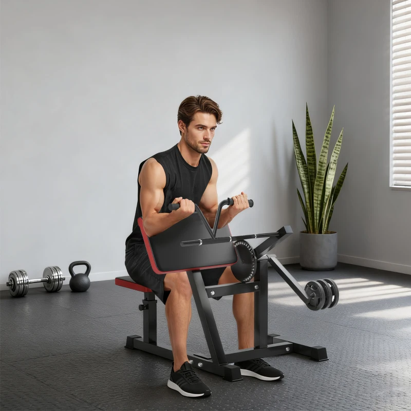 SPORTNOW Máquina de Bíceps e Tríceps 2 em 1 Banco de Curl de Pregador com Assento e Suporte de Cotovelo Ajustáveis 105x95x80 cm Preto