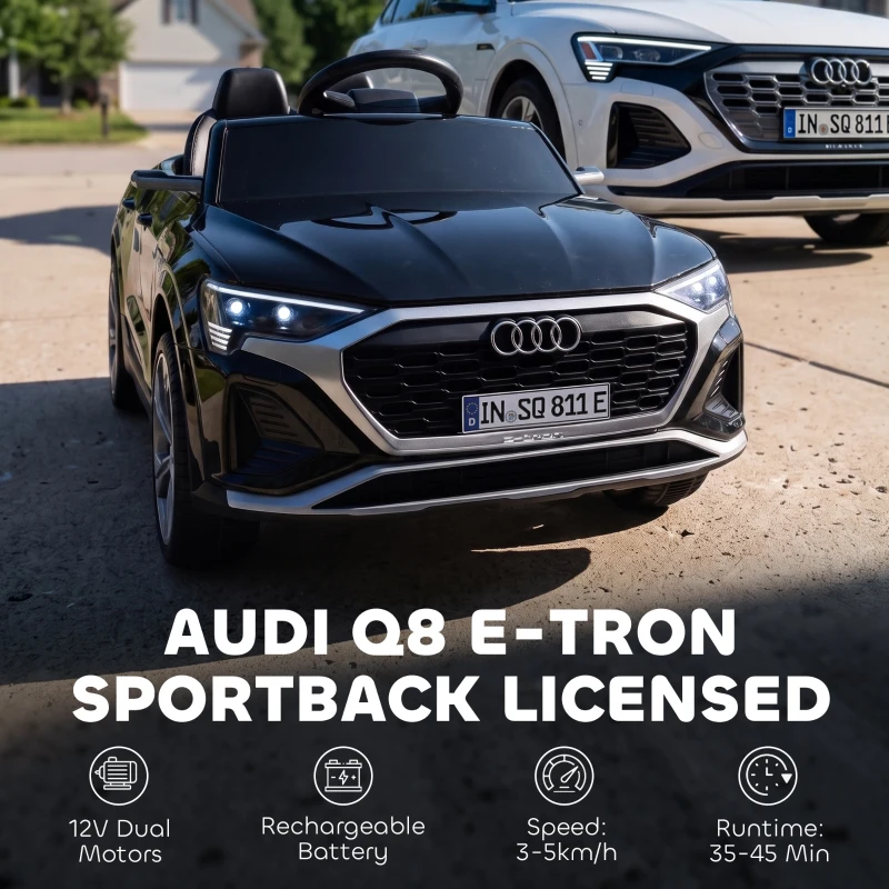 AIYAPLAY Audi Q8 etron Sportback Licensed Ride on Car with Remote Control, Four-Wheel Suspension, Soft Start for Ages 3-4, Black