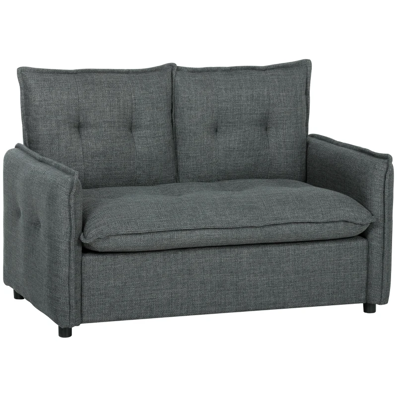 HOMCOM Canapé 2 places, canapé de salon moderne 131 cm avec assise rembourrée, coussins à ressorts, tissu en lin, gris foncé