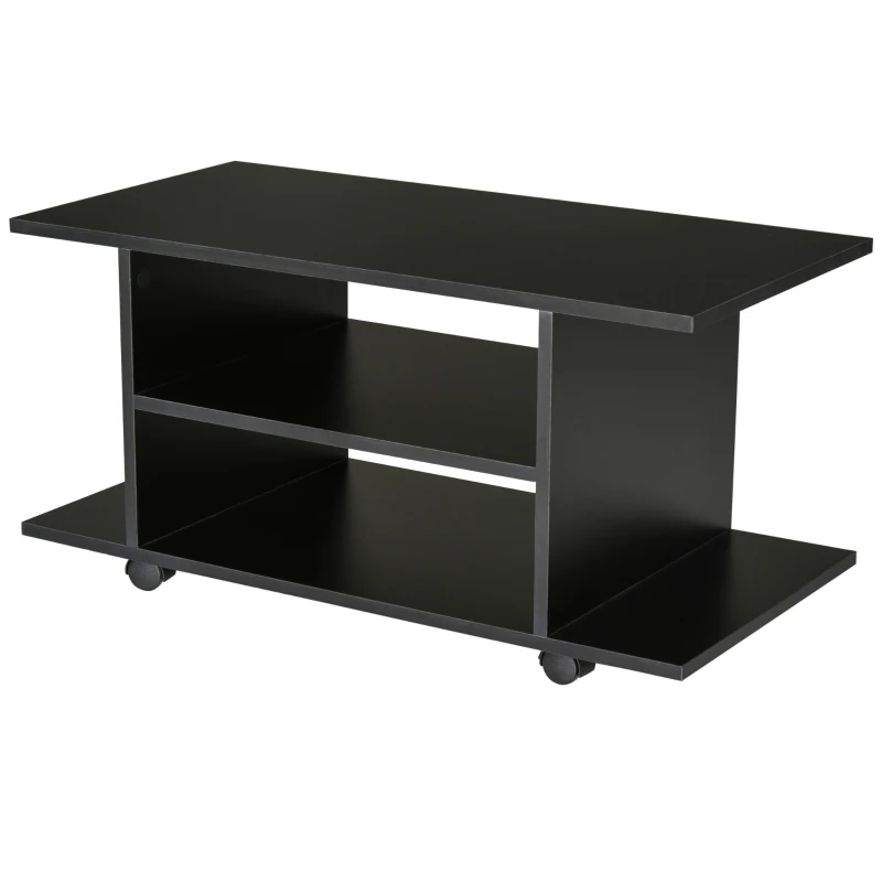Homcom Mobilier Pentru Tv in Lemn cu Roti, Negru,40x40x80cm