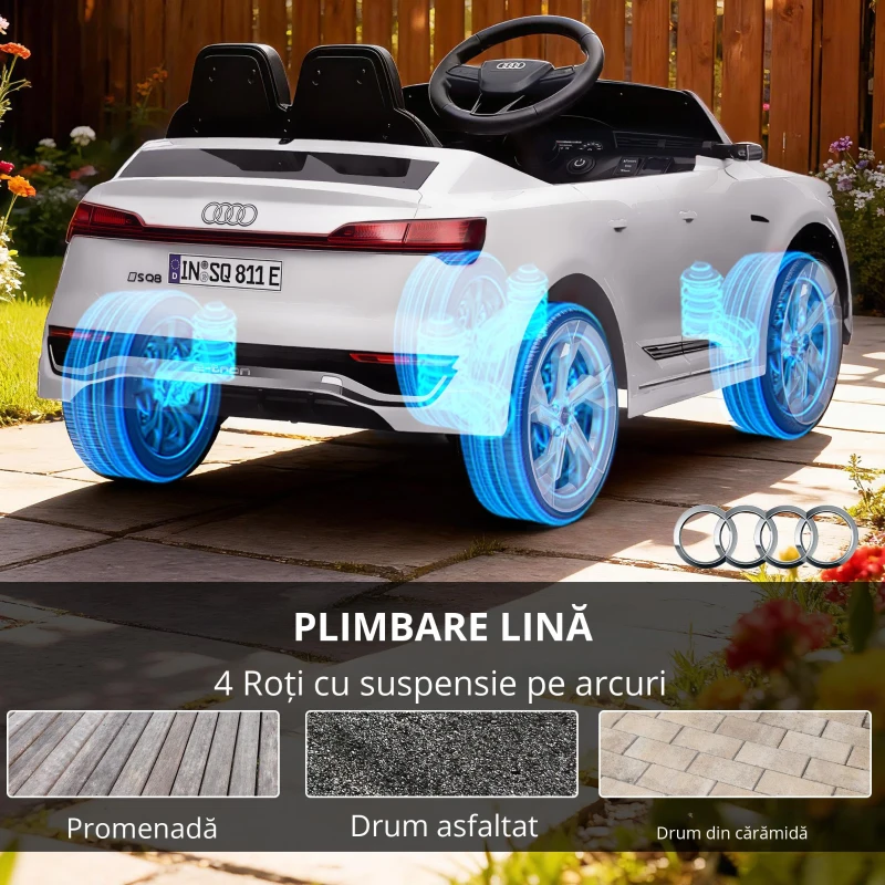 AIYAPLAY Mașină Electrică pentru Copii, 12V Audi Q8, 3-5 km/h, Telecomandă, Faruri, Muzică, Alb