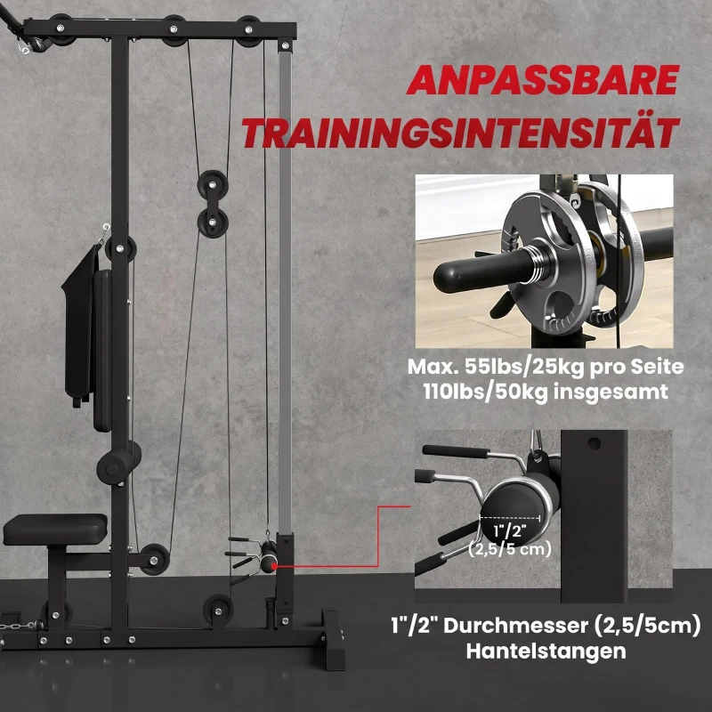 SPORTNOW Kraftstation für Zuhause, Ruderzüge, ohne Gewichte, Fitnessgerät für Zuhause, Stahl, Kunstleder, Schwarz