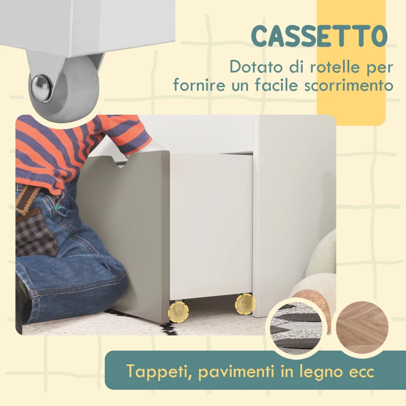 AIYAPLAY Libreria per Bambini 3-8 Anni a 3 Ripiani con Cassetto Inferiore, in MDF, 62.5x30x70 cm, Grigio