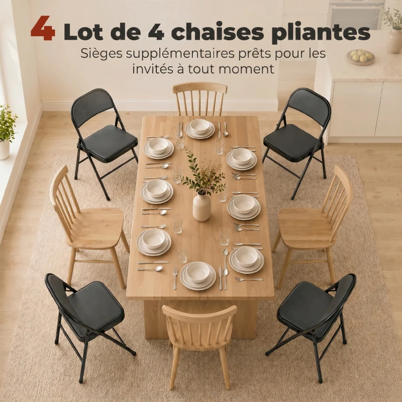 HOMCOM Lot de 4 chaises pliantes chaises de salle à manger portables cadre en acier 45 x 46 x 78 cm noir