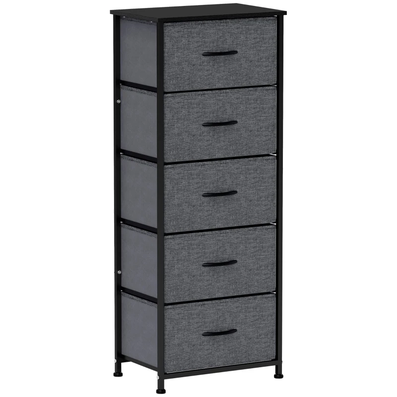 HOMCOM Commode 5 tiroirs meuble de rangement tiroir en tissu pliant - structure acier noir - 45 x 30 x 116 cm gris foncé