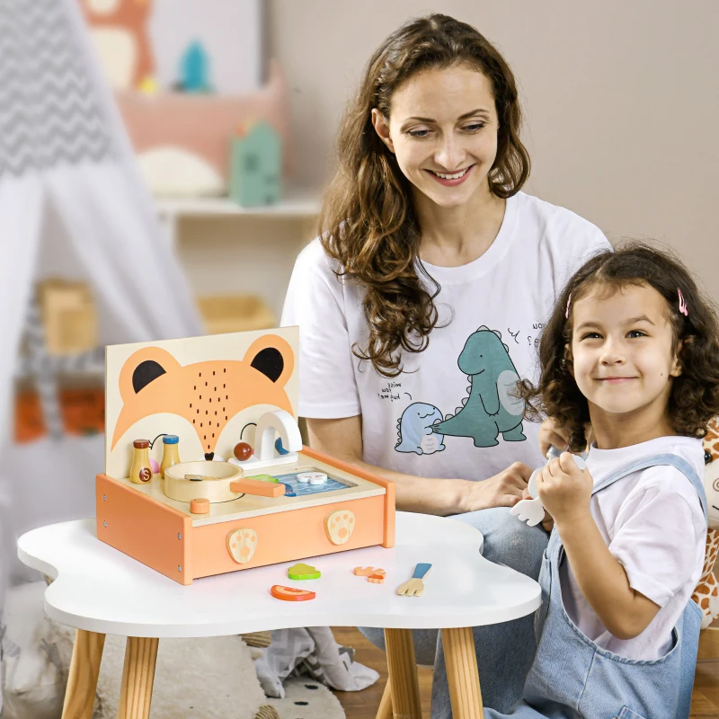 AIYAPLAY Mini-cuisine en bois jouet enfant avec 12 accessoires poêle spatule condiments fruits légumes - pour 3-5 ans -