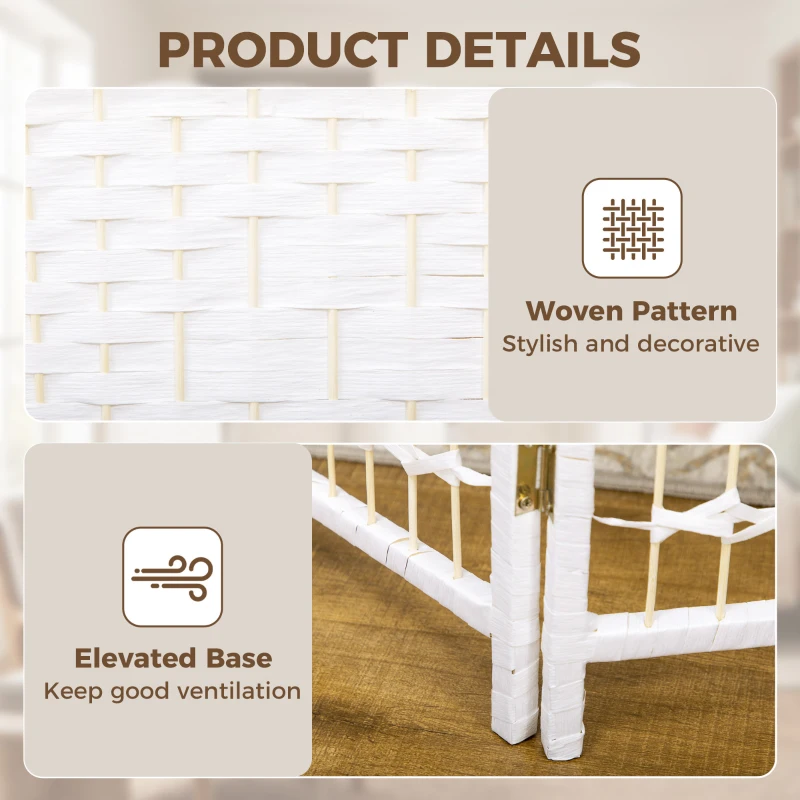 HOMCOM 6 Panel Folding Room Divider, Privacy Screen, Paravent Partition Separator for Living Room, Bedroom, White