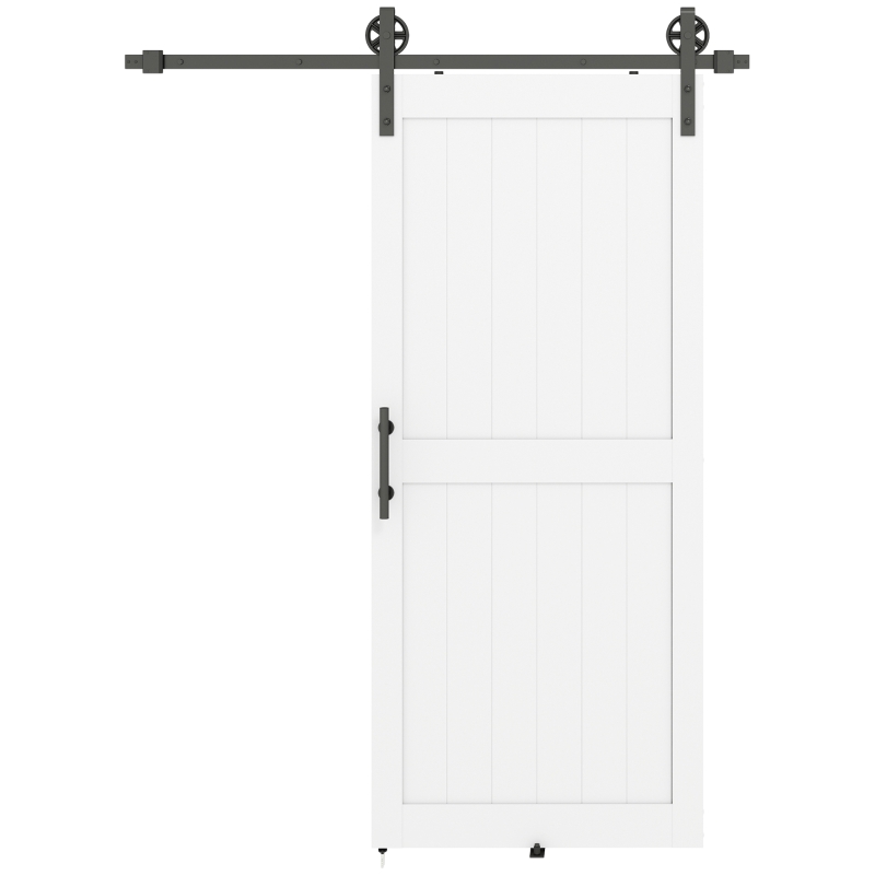 HOMCOM 183cm Sliding Barn Door Kit, Sliding Door with Track, Hardware, Upgraded Rollers and Floor Guide, Handle, White