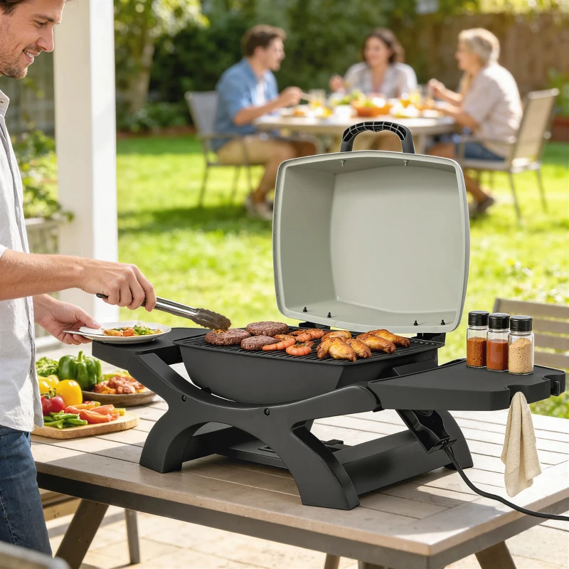Outsunny Tischgrill Elektrisch 2300W 23x71 cm tragbar Elektrogrill mit Antihaftbeschichtete Grillrosten Fettauffangschale