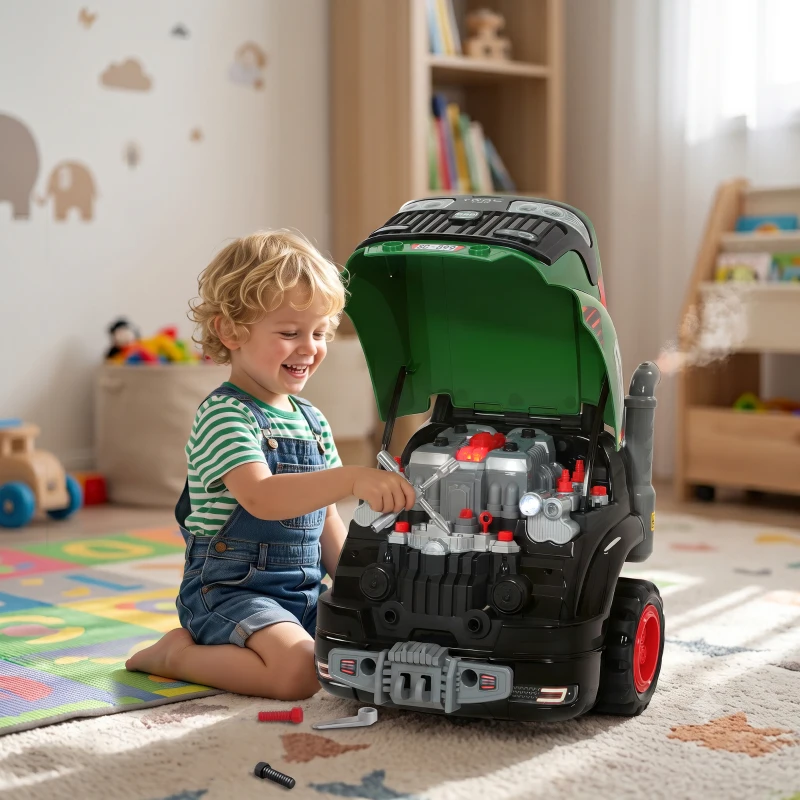 AIYAPLAY Kids Truck Engine Toy, Toy Steering Wheel with Spray, Lights and Sounds, Educational Gifts for 3-6 Years, Green