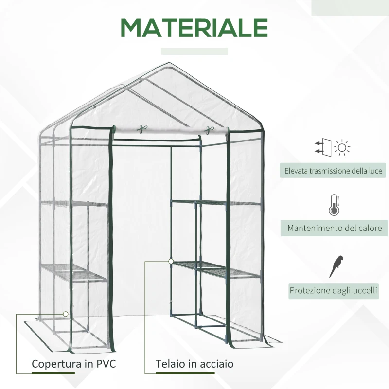 Outsunny Serra da Giardino Esterno in PVC Trasparente, Serra da Balcone con Scaffali per Piante Orto 1.43 x 1.43 x 1.95m