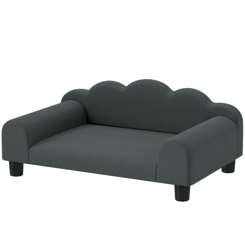 PawHut Canapea pentru câini cu cotiere de susținere, din lemn și țesătură French Terry, 66 x 42 x 28,5 cm, gri închis
