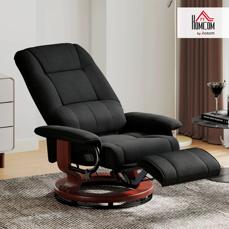 HOMCOM Reclining Swivel Chair, with Footrest - Black