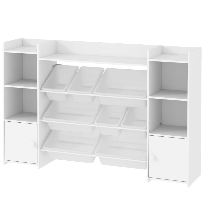 AIYAPLAY Raft pentru depozitarea jucăriilor pentru copii cu 8 containere detașabile și dulapuri, 140x30x90 cm, alb
