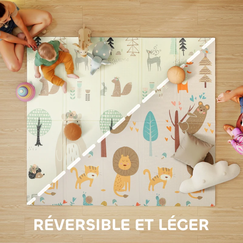 AIYAPLAY Tapis de jeu pour enfant bebe, tapis d'éveil bébé pliable épais réversible en mousse, 196 x 176 x 1,5 cm, multicolore