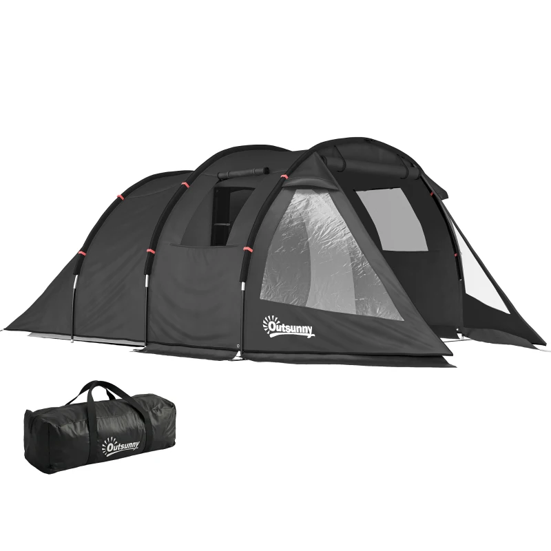 Outsunny Campingzelt Trekkingzelt Zelt, wetterbeständig, 2 Räume,  475 x 264  cm Breite x 172, Schwarz