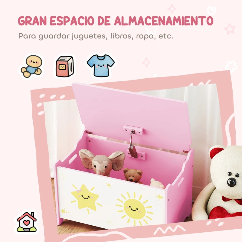 AIYAPLAY Caja de Almacenaje Juguetes 53L Baúl Juguetes Infantil con Tapa Abatible y Pistón de Gas para Sala de Juegos Rosa