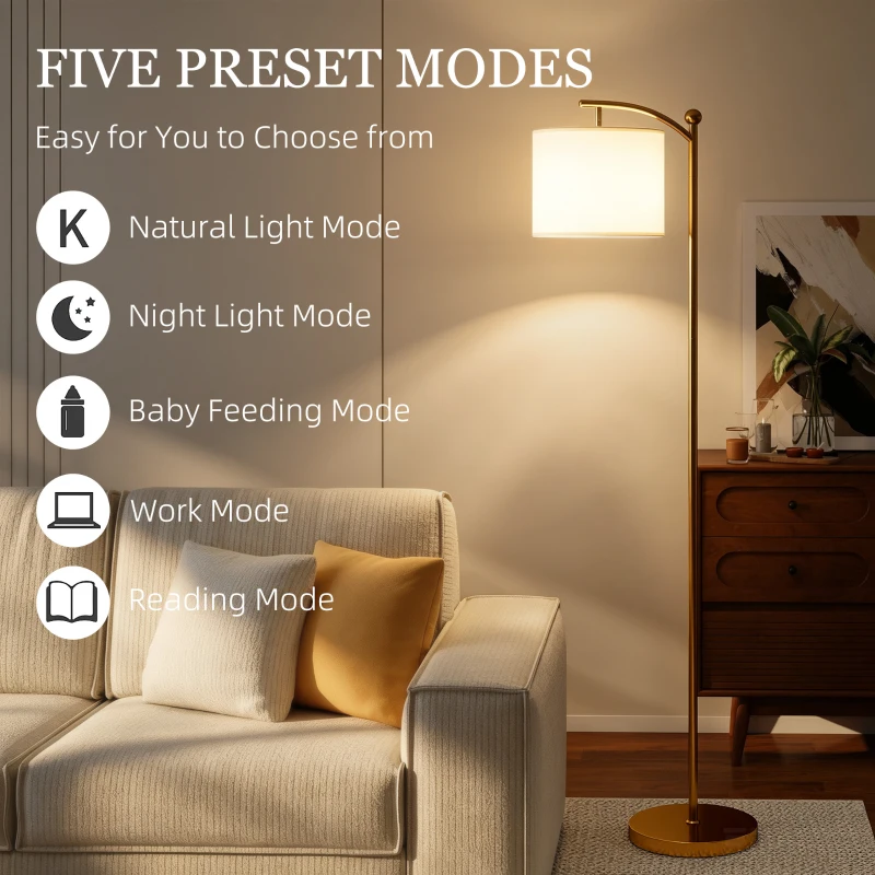 HOMCOM LED Floor Lamp with Remote Control - Gold Tone