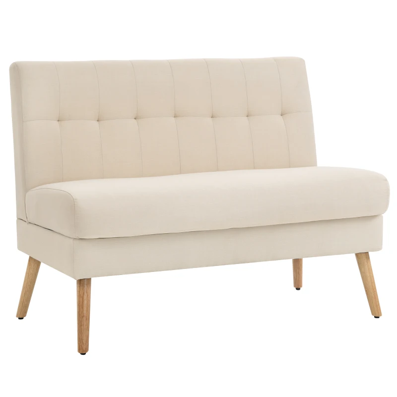 HOMCOM 2-zits sofa, getufte rugleuning, houten poten, dikke vulling, linnenlook, voor kleine ruimtes, beige
