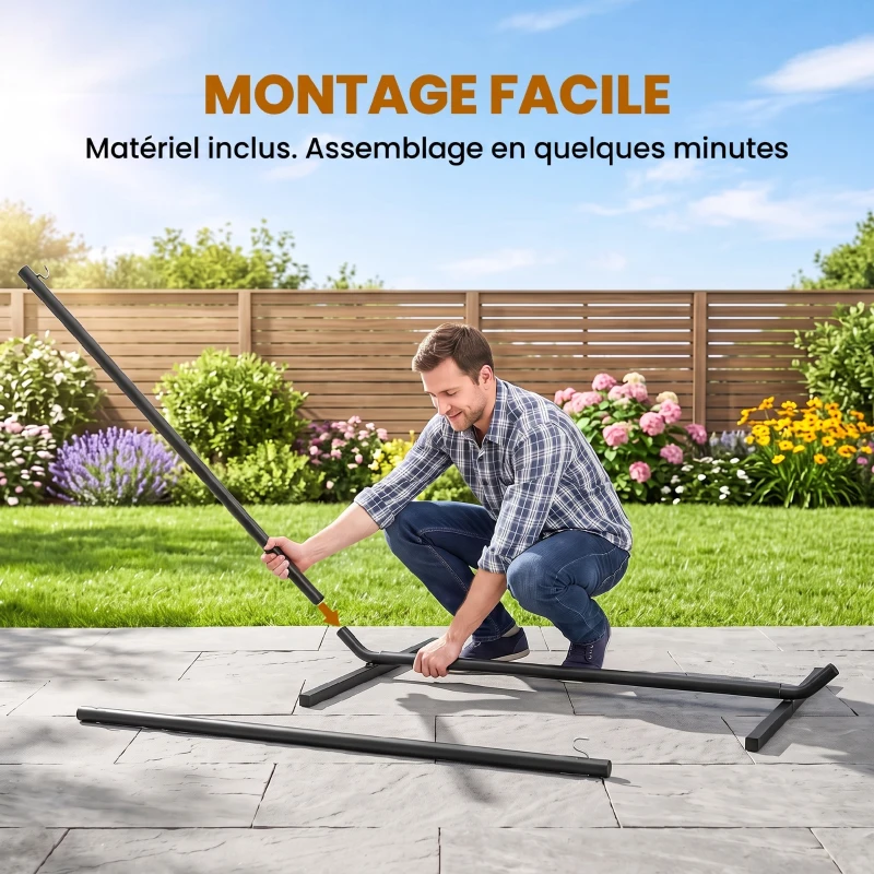 Outsunny Support Pied de hamac Structure Robuste métal époxy Noir 3,60 x 0,92 x 1,12 m, Compatible Hamacs de 3,3 à 3,6 m