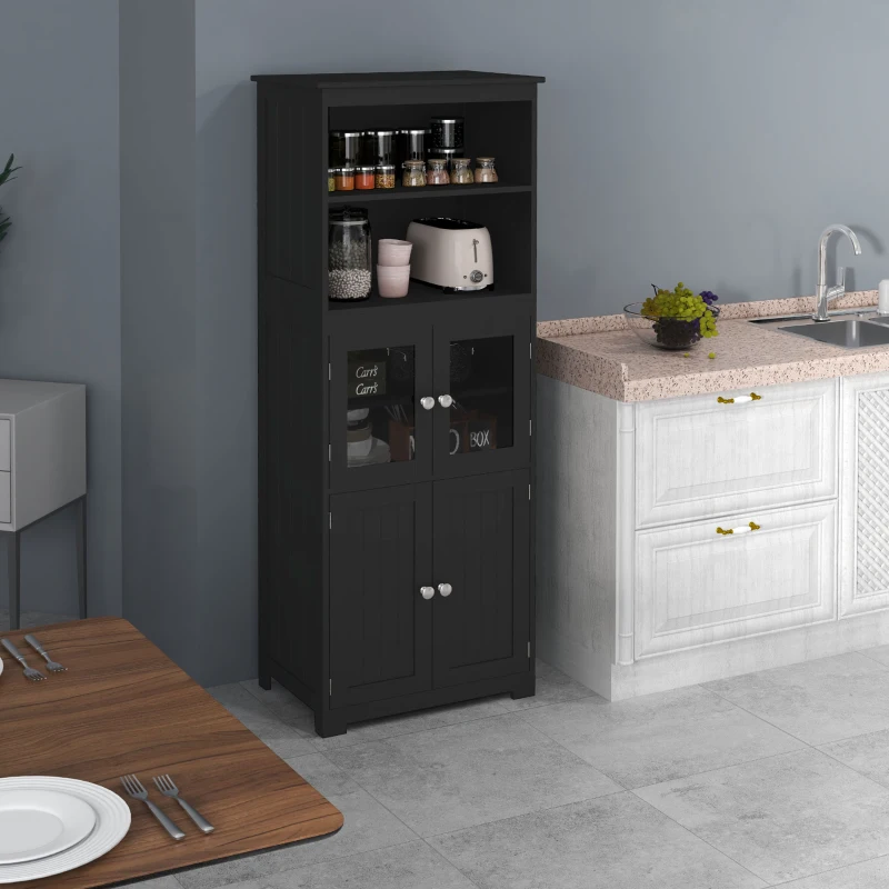 HOMCOM Armoire de cuisine buffet cuisine vaisselier meuble de rangement multi-rangements dim. 60I x 30P x 162H cm noir