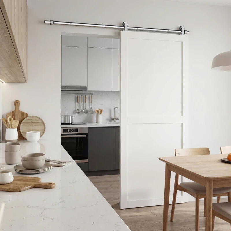 HOMCOM Sliding Door Hardware Kit Smooth Quiet 304 Stainless Steel for 180cm Track Sliver Tone