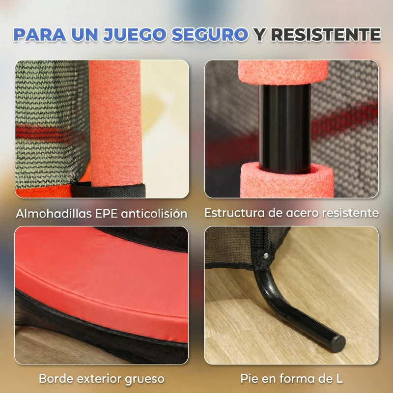 HOMCOM Trampolín para Niños de +3 Años Ø163 cm con Red de Seguridad y Marco de Acero Carga 50 kg para Interior y Exterior Rojo