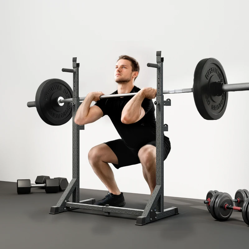 SPORTNOW Soporte para Barras de Pesas con Ancho y Altura Ajustable Rack Musculación con Marco de Acero Carga 150 kg Negro