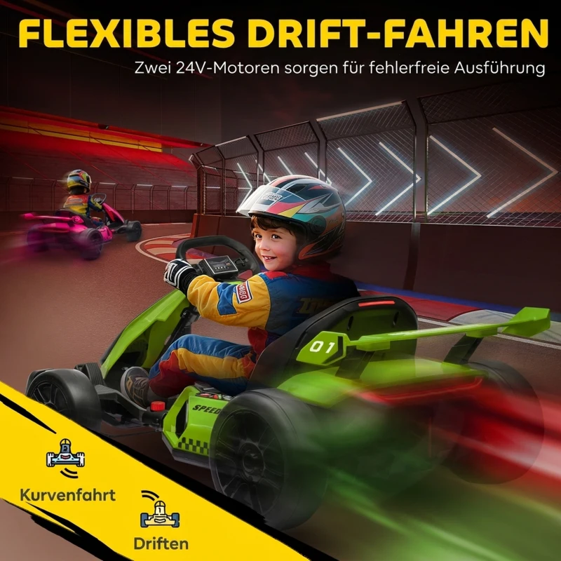 HOMCOM 4 V Elektro Go-Kart für Kinder Bis 12 Km/h Gokart mit Drift-Funktion, 2 Motoren verstellbarem Sitz Sanftanlauf