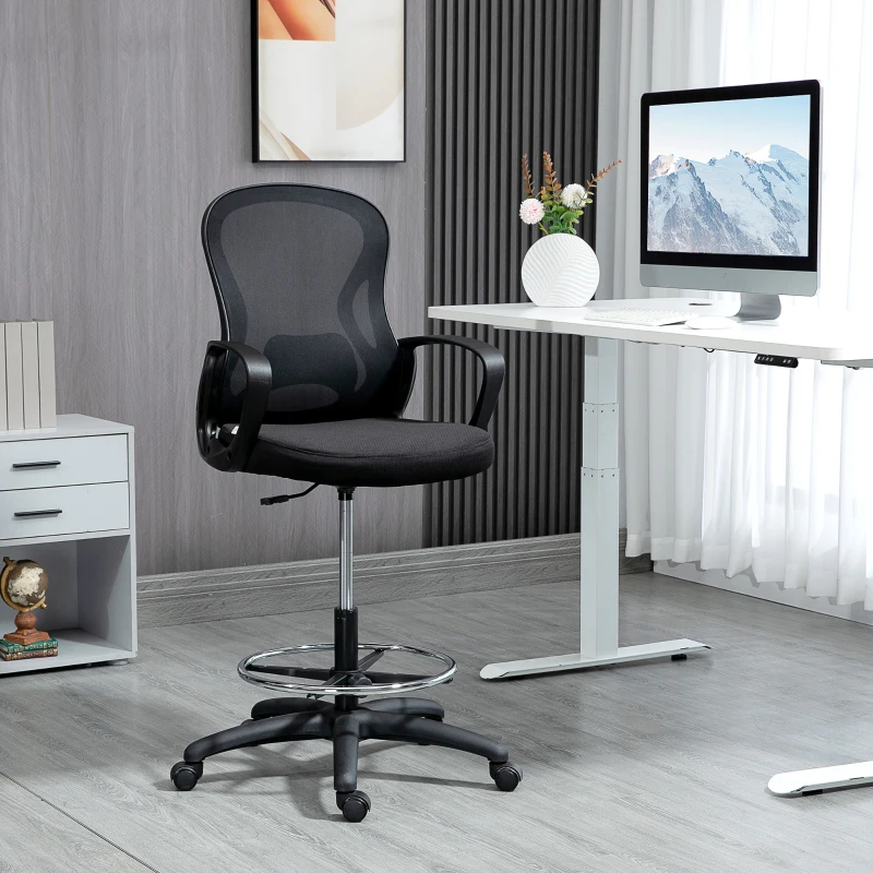 Vinsetto Chaise de bureau assise haute fauteuil de bureau en maille hauteur réglable pivotant avec repose-pied noir