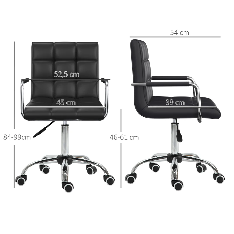 HOMCOM Bürostuhl im Retrodesign, höhenverstellbar, 5 Rollen, 52,5 cm x 54 cm x 99 cm, Schwarz