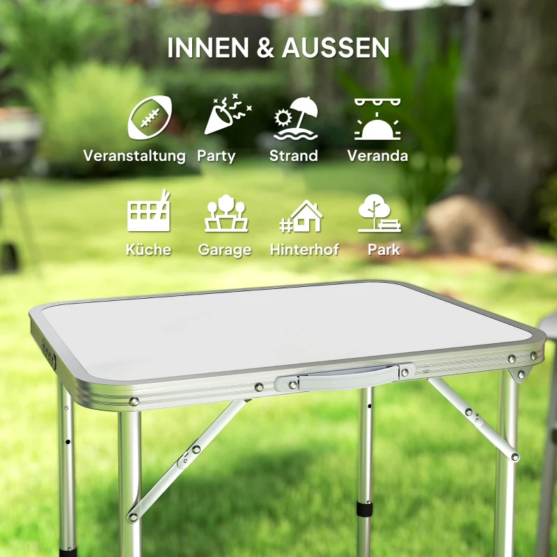 Outsunny Campingtisch Klapptisch Universaltisch Koffertisch Gartentisch Falttisch höhenverstellbar Alu + MDF Weiß 60 x 45 x 47,5/64 cm