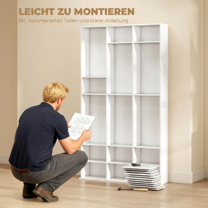 HOMCOM Regal für 835 CDs oder 500 DVDs, Blu-ray Medienregal mit 27 Fächern und 21 verstellbaren Einlegeböden, Weiß