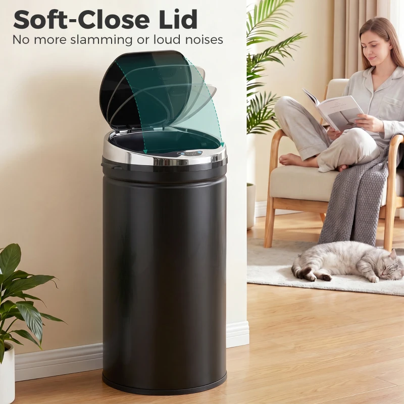 HOMCOM 42L Automatic Motion Sensor Rubbish Bin with Fingerprint Resistant, Stainless Steel, Black