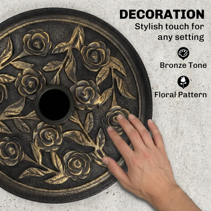 Outsunny 9kg Garden Parasol Base, Round Resin Cast Iron Effect Sun Umbrella Base, Outdoor Umbrella Stand for 38mm or 48mm Outdoor Umbrella Poles, Bronze Tone